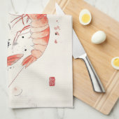 水日本の色エビの書道 キッチンタオル (四つ折り)