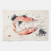 水日本の色エビの書道 キッチンタオル (横)