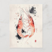 水日本の色エビの書道 ポストカード (正面)