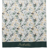 水日本の色緑金ゴールド竹パターン シャワーカーテン (正面)