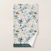 水日本の色緑金ゴールド竹パターン バスタオルセット (ハンドタオル)