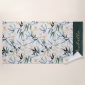 水日本の色緑金ゴールド竹パターン ビーチタオル (正面)