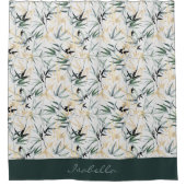 水日本の色金ゴールド緑竹模様 シャワーカーテン (正面)