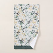 水日本の色金ゴールド緑竹模様 バスタオルセット (ハンドタオル)