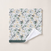 水日本の色金ゴールド緑竹模様 バスタオルセット (ウォッシュタオル)