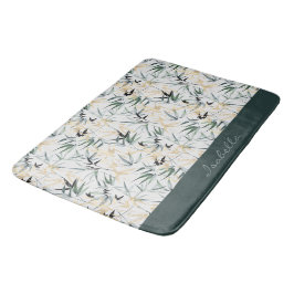 水日本の色金ゴールド緑竹模様 バスマット