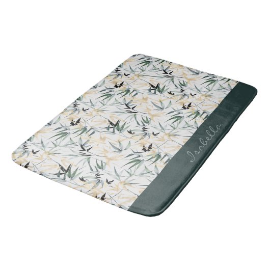 水日本の色金ゴールド緑竹模様 バスマット (アングル)