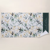 水日本の色金ゴールド緑竹模様 ビーチタオル (正面)