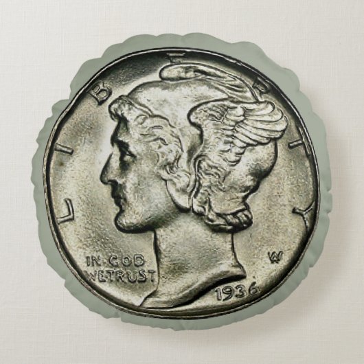 水星のダイムの硬貨 ラウンドクッション (正面)