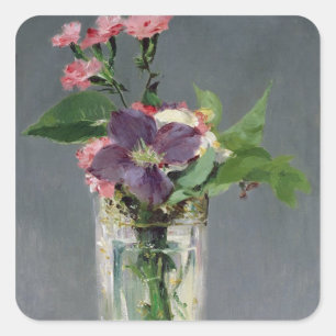 水晶つぼのManet  のピンクそしてクレマチス、1882年 スクエアシール