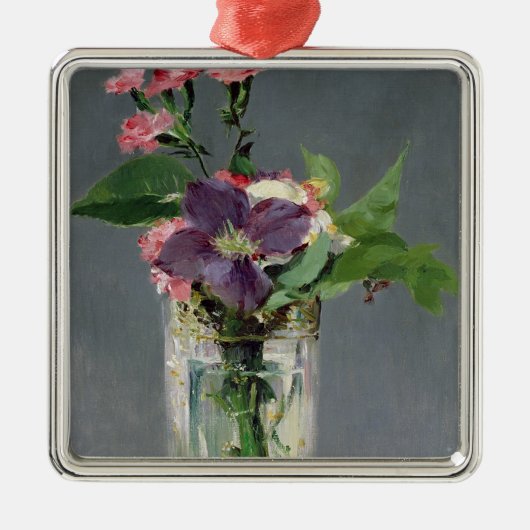 水晶つぼのManet |のピンクそしてクレマチス、1882年 メタルオーナメント (正面)