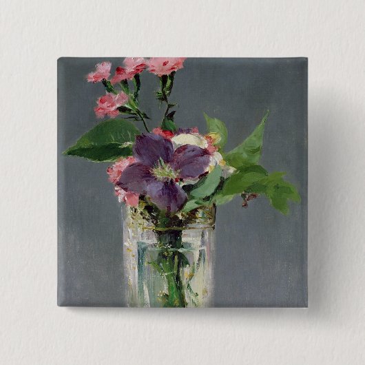水晶つぼのManet |のピンクそしてクレマチス、1882年 缶バッジ (正面)