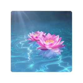 水晶に浮かぶピンクの蓮の花 メタルプリント