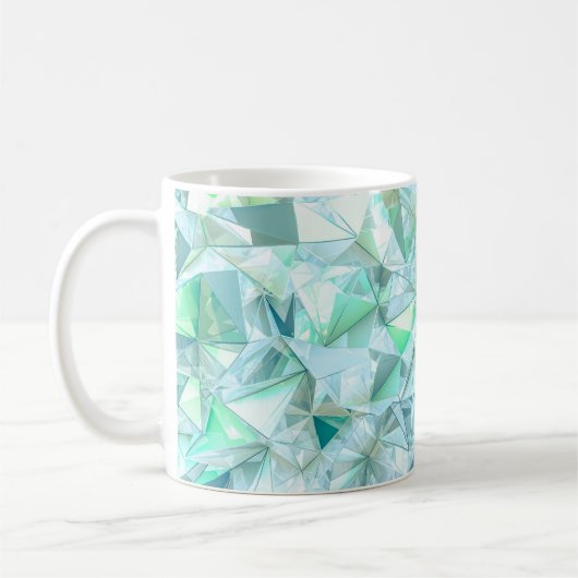 水晶の三角形の背景。 コーヒーマグカップ (左)