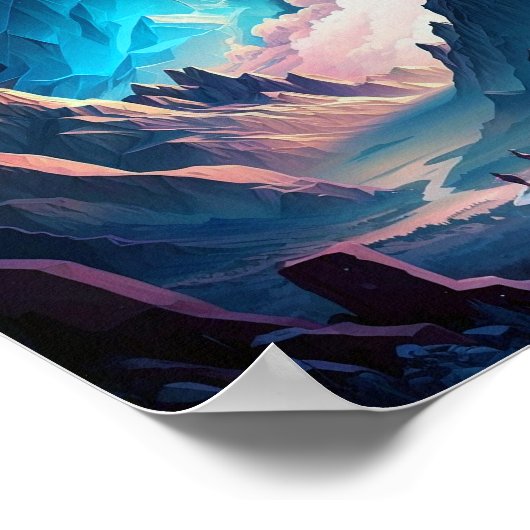 水晶の山のファンタジー風景ポスター ポスター (角)