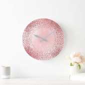 水晶の紙吹雪のグリッターの灰色のガラスピンクのバラ ラージ壁時計 (ホーム)