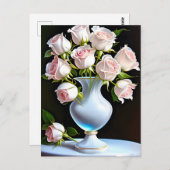 水晶の花瓶の薄いピンクのバラ ポストカード (正面/裏面)