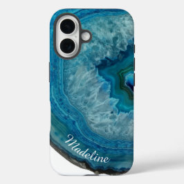 水晶の青のジオードスライス | カスタマイズ iPhone 16ケース