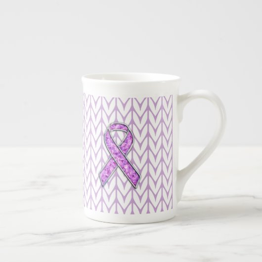 水晶スタイルのピンクのリボンの認識度のニット ボーンチャイナマグカップ (右)