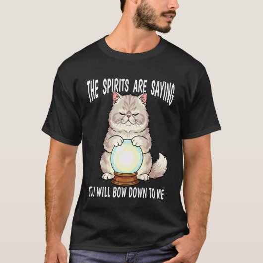 水晶玉を持つ占い猫 Tシャツ (正面)