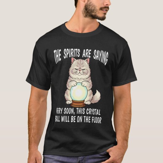 水晶玉を持つ猫の占い師 Tシャツ (正面)