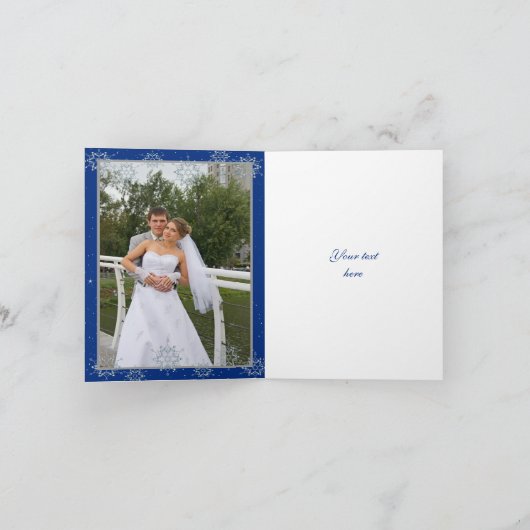 水晶雪片の青い結婚式は感謝していしています サンキューカード (内部)