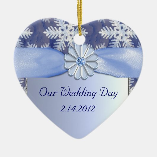 水晶青い雪片のお祝い セラミックオーナメント (正面)