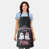 水曜日We衣服ピンクハロウィン不気味スカル エプロン (着用した状態)