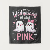 水曜日We衣服ピンクハロウィン不気味スカル タペストリー (正面)
