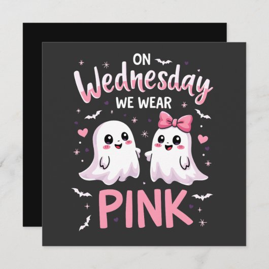 水曜日We衣服ピンクハロウィン不気味スカル 招待状 (正面/裏面)