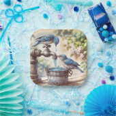 水栓に2つのブルーバードレトロ ペーパープレート (パーティー)