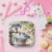 水栓に2つのブルーバードレトロ ペーパープレート (パーティー)