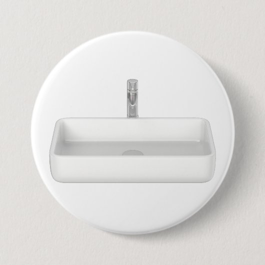 水栓付モダンき白いバスルーム用シンク 缶バッジ (正面)