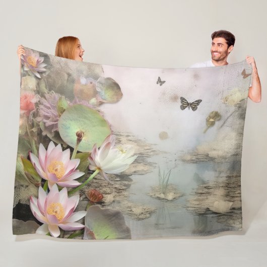 水植物学による蓮の芸術的静け フリースブランケット (インサイチュ)