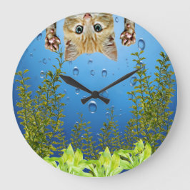 水槽の中を覗く猫おもしろい ラージ壁時計