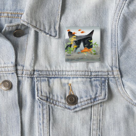 水槽の中を覗く猫 缶バッジ (インサイチュ)