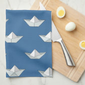 水模様の折り紙ボート キッチンタオル (四つ折り)