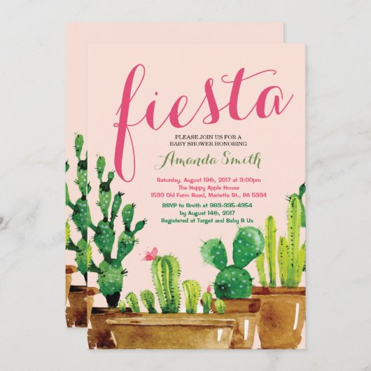 水気が多いサボテンのフェスタのベビーシャワーの招待状 招待状 (正面/裏面)