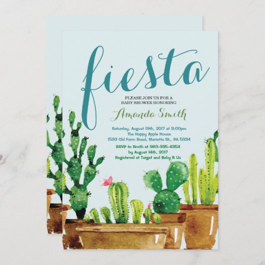 水気が多いサボテンのフェスタのベビーシャワーの招待状 招待状 (正面/裏面)