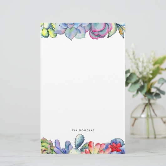 水気が多いサボテンの水彩画 便箋 (スタンド正面)