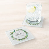 水気が多いユーカリの群葉の水彩画のモノグラム ガラスコースター (アングル)