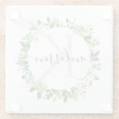 水気が多いユーカリの群葉の水彩画のモノグラム ガラスコースター (裏面)