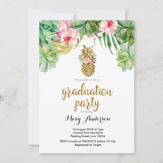 水気が多い夏の卒業のパーティの招待状 招待状 (正面)