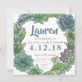 水気が多い大人の誕生日30カードを回す年齢 招待状 (正面)