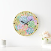 水気が多い庭の水彩画のカラフルなパステル ラージ壁時計 (ホーム)
