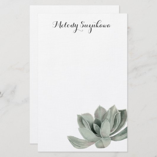 水気が多い植物の水彩画|はあなたの名前を加えます 便箋 (正面/裏面)