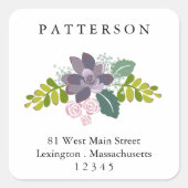 水気が多い花の庭の差出人住所ラベル スクエアシール (正面)