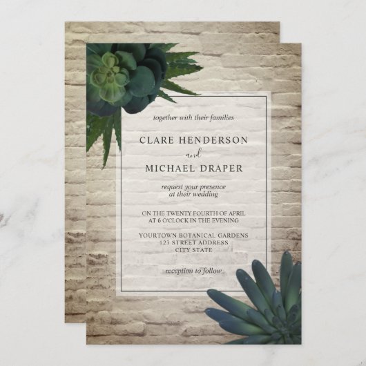 水気が多く白い煉瓦結婚式招待状 招待状 (正面/裏面)