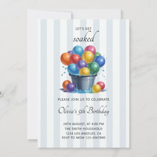 水気球の誕生日パーティー夏の水戦 招待状 (正面)