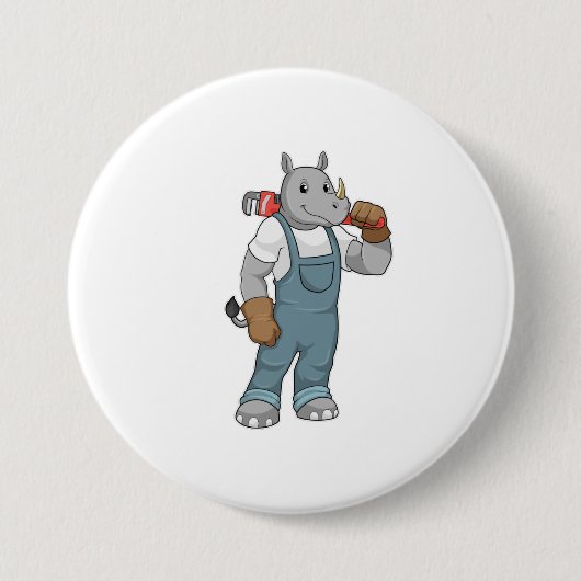 水汲みポンプのプライヤー付きRhino as Handyman 缶バッジ (正面)